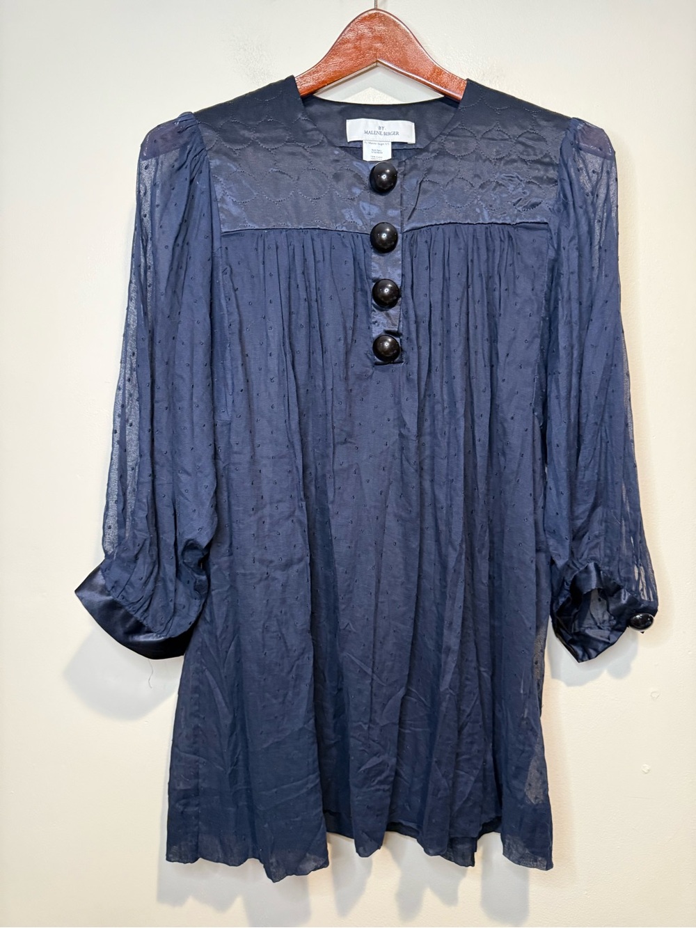BY MALENE BIRGER Karly Blouse tunic crinkle chiffon peasant navy blue size 38 - Picture 7 of 10